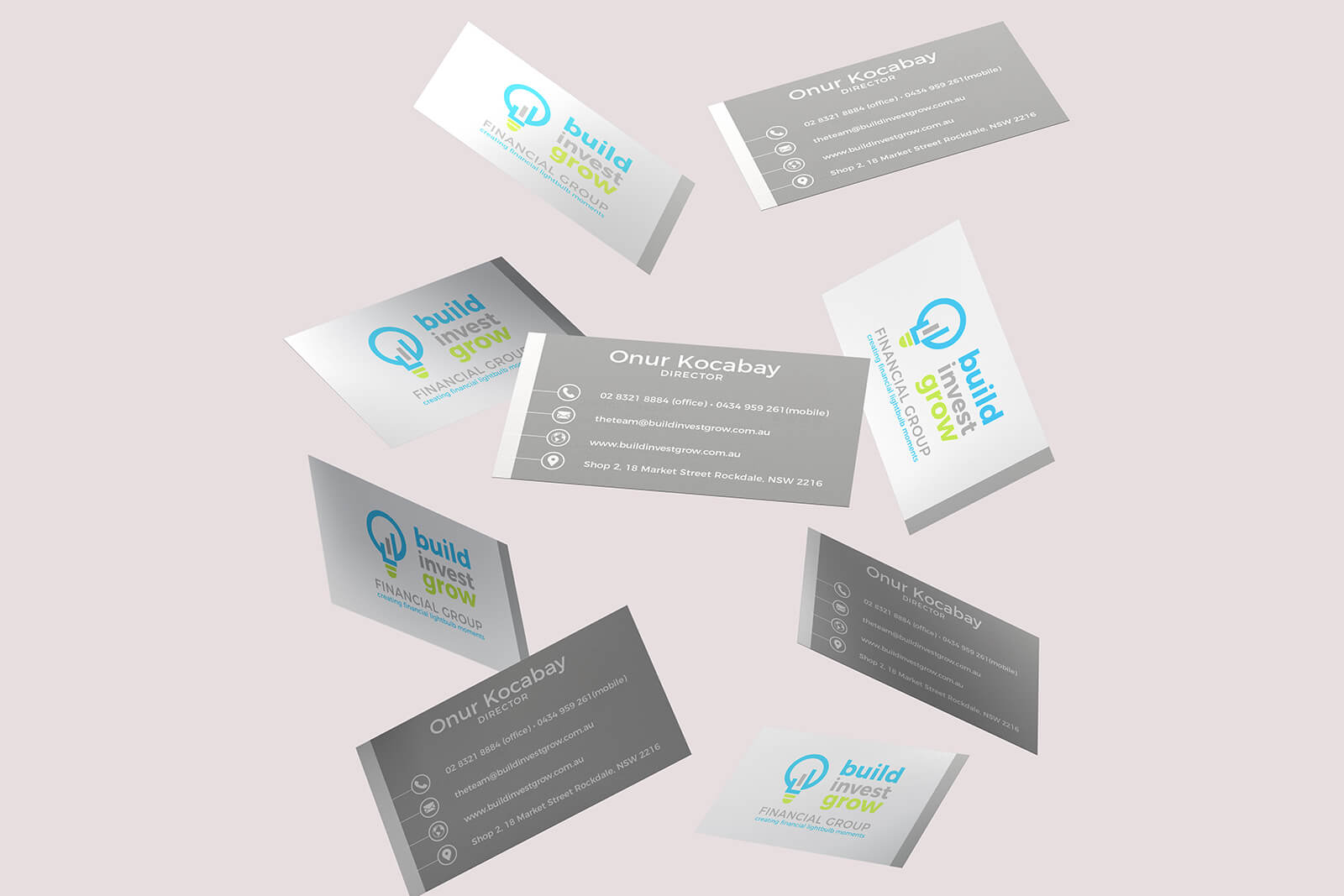 business cards, stationery graphic design service for financial company by freelance designer metrodesign bexley kogarah sydney